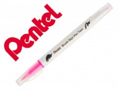 10un PINCEL PENTEL BRUSH SIGN PEN COM PONTA DUPLA COR ROSA