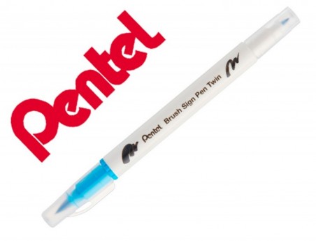 10un PINCEL PENTEL BRUSH SIGN PEN COM PONTA DUPLA COR AZUL C