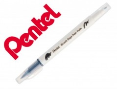 10un PINCEL PENTEL BRUSH SIGN PEN COM PONTA DUPLA COR CINZA