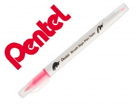 10un PINCEL PENTEL BRUSH SIGN PEN COM PONTA DUPLA COR CARMIM