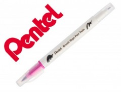 10un PINCEL PENTEL BRUSH SIGN PEN COM PONTA DUPLA COR MAGENT