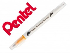 10un PINCEL PENTEL BRUSH SIGN PEN COM PONTA DUPLA COR OCRE D