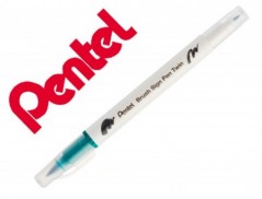 10un PINCEL PENTEL BRUSH SIGN PEN COM PONTA DUPLA COR VERDE