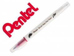 10un PINCEL PENTEL BRUSH SIGN PEN COM PONTA DUPLA COR VERMEL