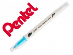 10un PINCEL PENTEL BRUSH SIGN PEN COM PONTA DUPLA COR AZUL B