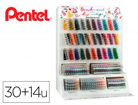 PINCEL PENTEL BRUSH SIGN PEN COM PONTA DUPLA EXPOSITOR COM 3