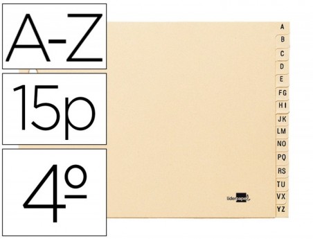 INDICE ALFABETICO LIDERPAPEL CLASSIFICADOR CARTOLINA PARA AR