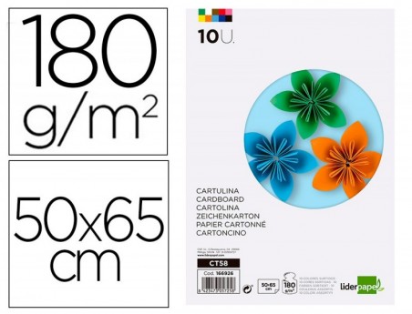 CARTOLINA LIDERPAPEL 50X65 CM 180 GR 10 CORES SORTIDAS PACK