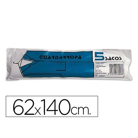 SACO GUARDA-ROUPA PLASTICO, ROLO 5 SACOS - 62X140 CM