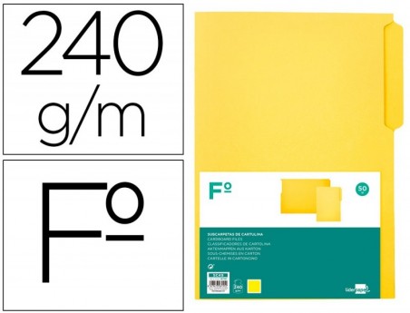 50un CLASSIFICADOR CARTOLINA LIDERPAPEL FOLIO PESTANA INFERI
