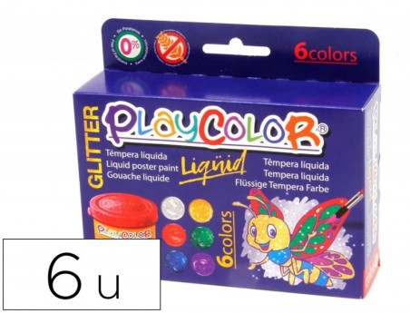 GUACHE LIQUIDO PLAYCOLOR LIQUID GLITTER 40 ML CAIXA DE 6 UNI