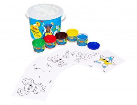 PINTURA A DEDOS JOVI BUCKET SUPER KIT 5 FRASCOS 35 ML + 20 M