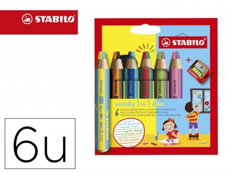LAPIS DE COR STABILO WOODY 3 EM 1 DUO ESTOJO DE 6 CORES SORT