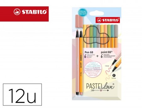 MARCADOR STABILO PONTA DE FIBRA POINT 88 + PEN 68 PASTEL LOV