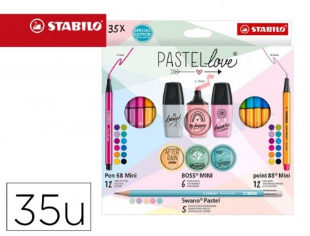 CONJUNTO STABILO PASTEL LOVE MINI WORLD PEN 68 / POINT 88 /