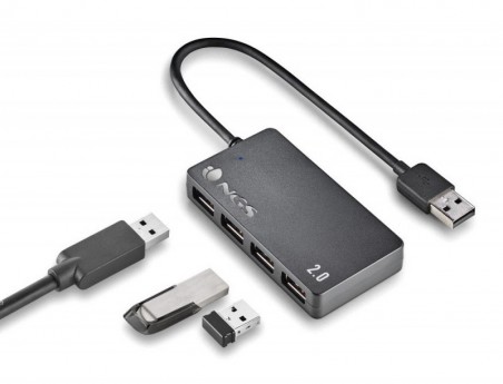 HUB NGS TINY 4 PORTAS COM ADAPTADOR DE CORRENTE USB 2.0