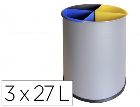 CESTO DE PAPEIS METALICO SIE PARA RECICLAGEM COM 3 DEPARTAME