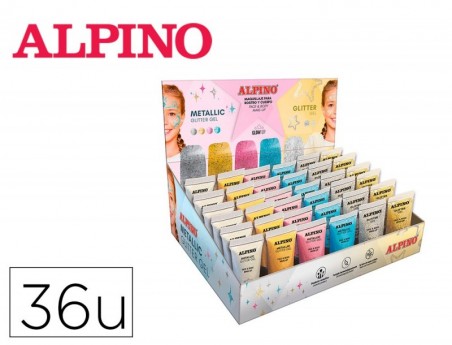 EXPOSITOR ALPINO GEL MAQUILHAGEM 24 GLITTTER GEL METALICO +