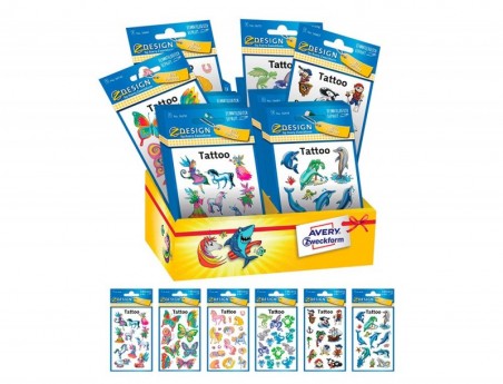 AUTOCOLANTES AVERY TATUAGEM 6 MODELOS DIFERENTES EXPOSITOR D