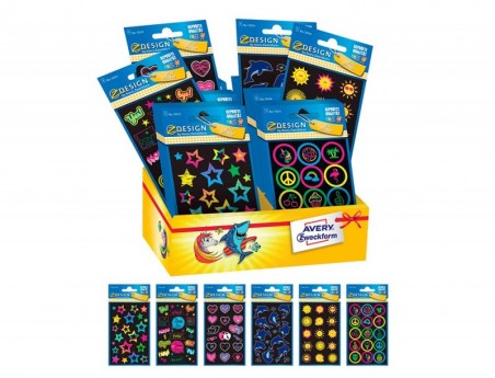 AUTOCOLANTES AVERY NEON 6 MODELOS DIFERENTES EXPOSITOR DE 60