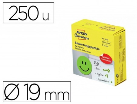 ETIQUETA ADESIVA AVERY SMILE VERDE SORRIDENTE 19 MM ROLO DE
