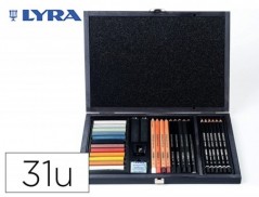 CONJUNTO DE DESENHO LYRA ESTOJO DE MADEIRA COM 31 PECAS SORT