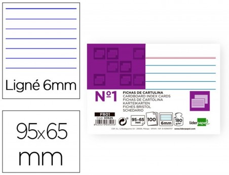 FICHAS EM CARTOLINA, EMB. COM 100, 65X95 MM, PAUTADO