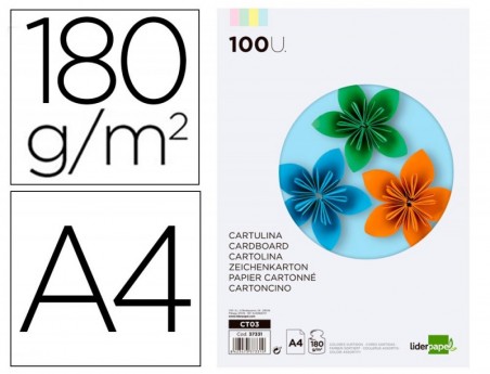 CARTOLINA LIDERPAPEL A4 180GRSEMB. 100FLS - 4 CORES SORTIDAS