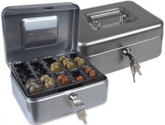 COFRE COM BANDEJA PARA MOEDAS Q-CONNECT 200X90X160 MM- PRATA