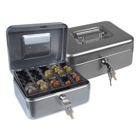 COFRE COM BANDEJA PARA MOEDAS Q-CONNECT 200X90X160 MM- PRATA