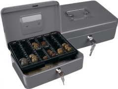 COFRE COM BANDEJA PARA MOEDAS Q-CONNECT 250X90X180 MM- PRATA