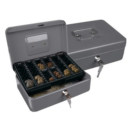 COFRE COM BANDEJA PARA MOEDAS Q-CONNECT 250X90X180 MM- PRATA