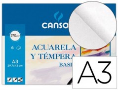 PAPEL AGUARELA BASIK CANSON DIN-A3 370 GR PACK DE 6 FOLHAS