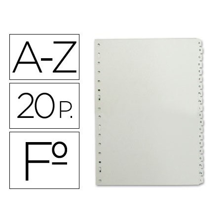 SEPARADOR ALFABETICO A_Z DE PLASTICO, QUARTILHA AO BAIXO