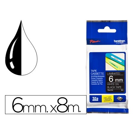 FITA BROTHER TZ-315 LAMINADA PRETO-BRANCO 6MM X 8M