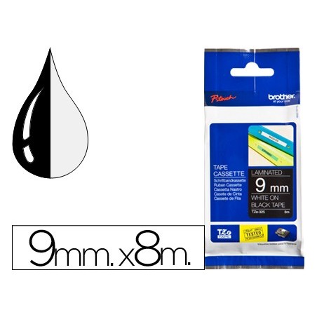 FITA BROTHER TZ-325 LAMINADA PRETO-BRANCO 9MM X 8M