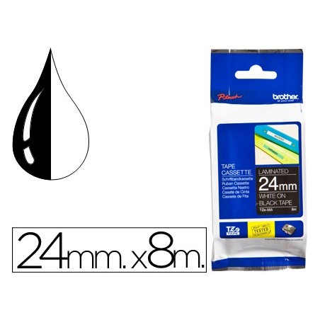 FITA BROTHER TZ-355 LAMINADA PRETO-BRANCO 24MM X 8M