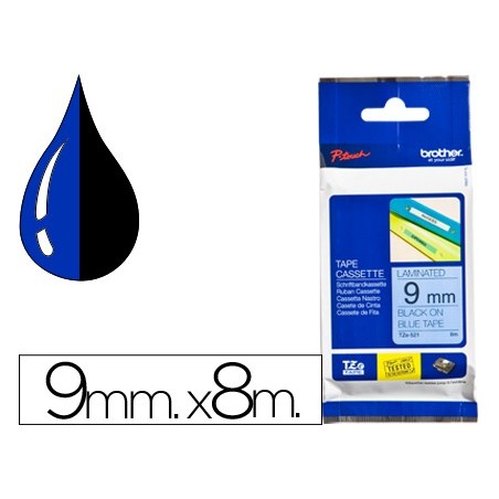 FITA BROTHER TZ-521 LAMINADA AZUL-PRETO 9MM X 8M