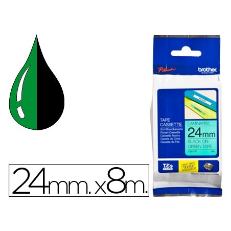 FITA BROTHER TZ-751 LAMINADA VERDE-PRETO 24MM X 8M