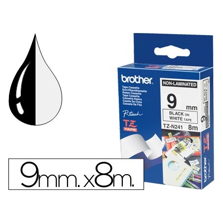 FITA BROTHER TZ-N221 NAO LAMINADA BRANCO-PRETO 9MM X 8M
