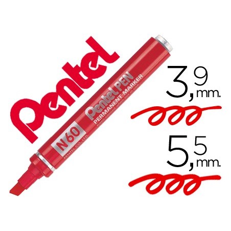 12un MARCADOR PENTEL N60 PERMANENTE BISELADO VERMELHO
