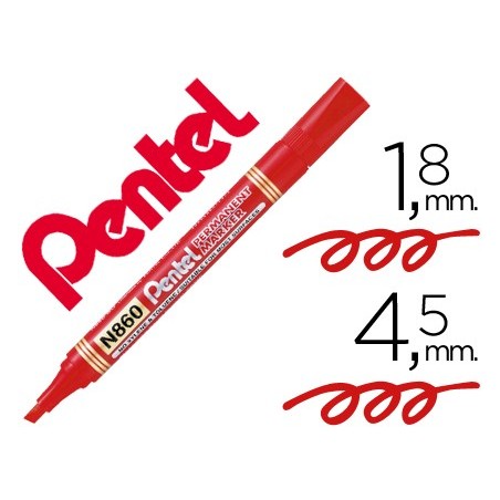 12un MARCADOR PENTEL N860 PERMANENTE BISELADO VERMELHO
