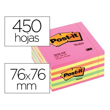 BLOCO NOTAS ADESIVAS POST-IT 76X76 MM CUBO COR ROSA NEON 450