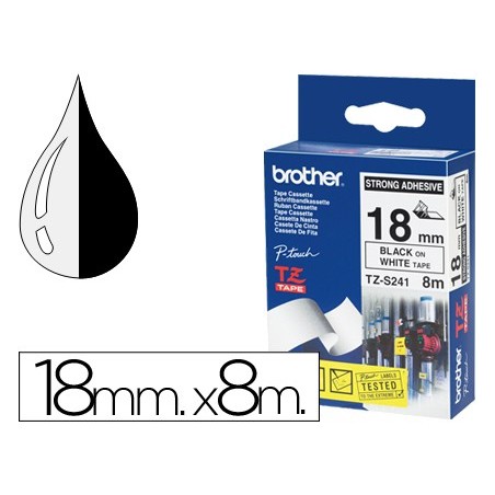 FITA BROTHER TZ-S241 SUPER ADESIVA BRANCO-PRETO 18MM X 8M