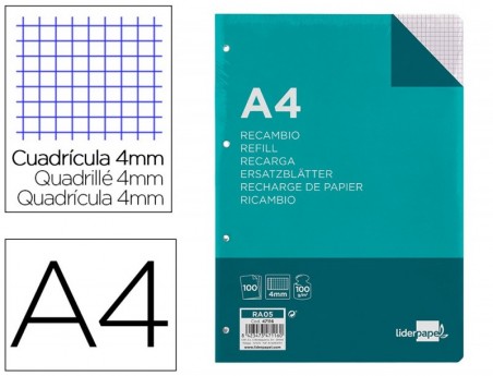 RECARGA LIDERPAPEL DIN-A4 100F QUADRICULADO 4 MM 4 FUROS COM