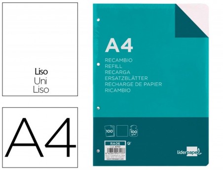 RECARGA LIDERPAPEL DIN-A4 100F LISO 4 FUROS SEM MARGEM PAPEL