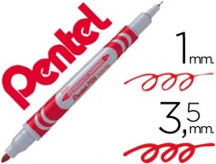 10un MARCADOR PERMANENTE PENTEL N65W VERMELHO 2 PONTAS GRIP