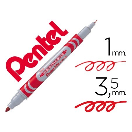 10un MARCADOR PERMANENTE PENTEL N65W VERMELHO 2 PONTAS GRIP