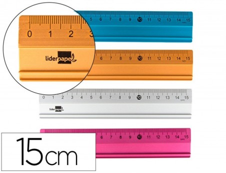 48un REGUAS DE 15 CM ALUMINIO CORES SORTIDAS