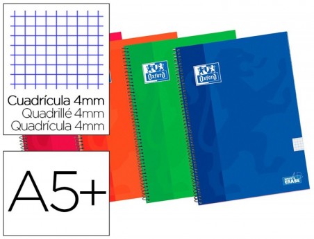 5un BLOC ESPIRAL OXFORD TAPA EXTRADURA CUARTO 80 HOJAS CUADR